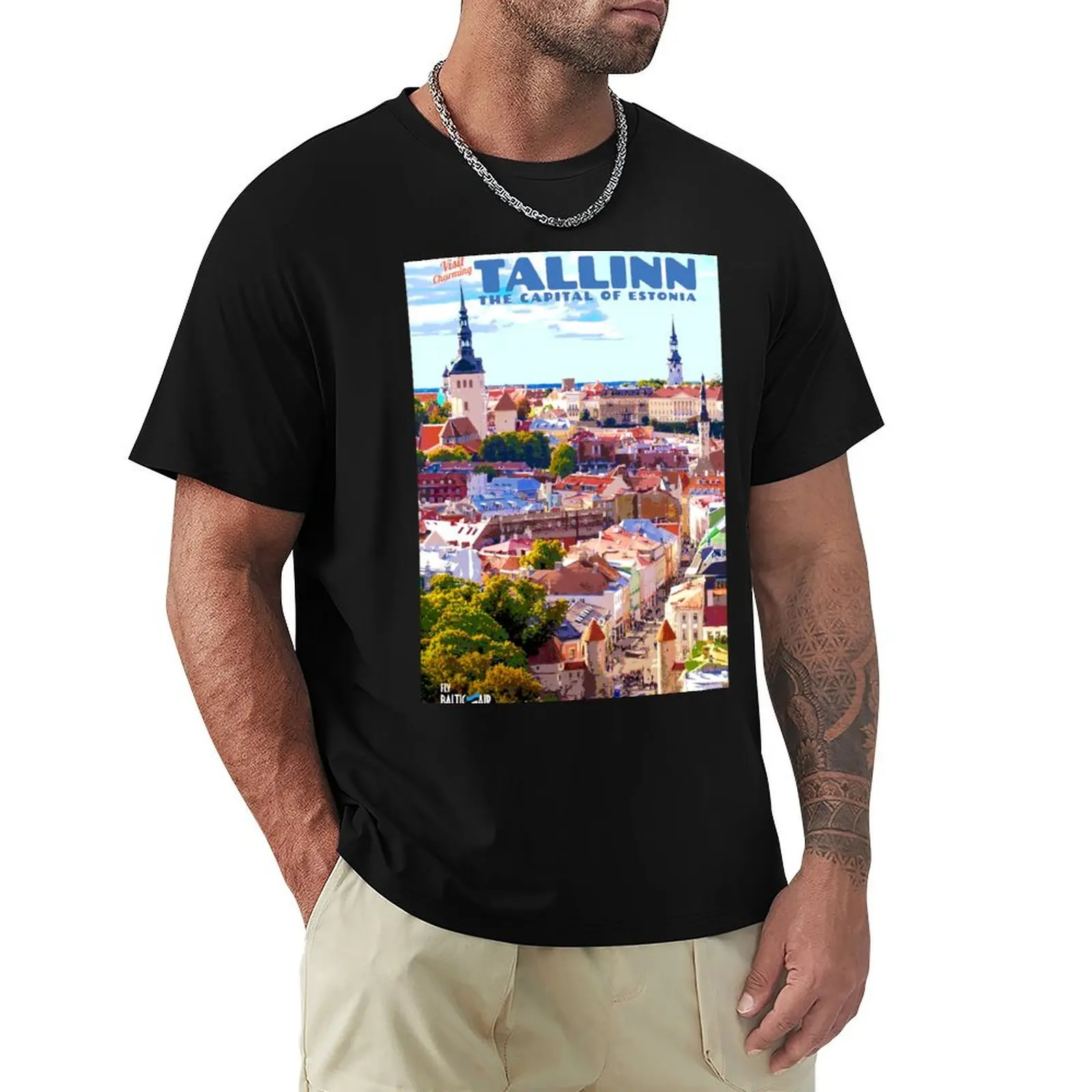 

Vintage-Style Tallinn Travel Poster T-Shirt custom shirt funny meme t-shirts t shirts for men pack
