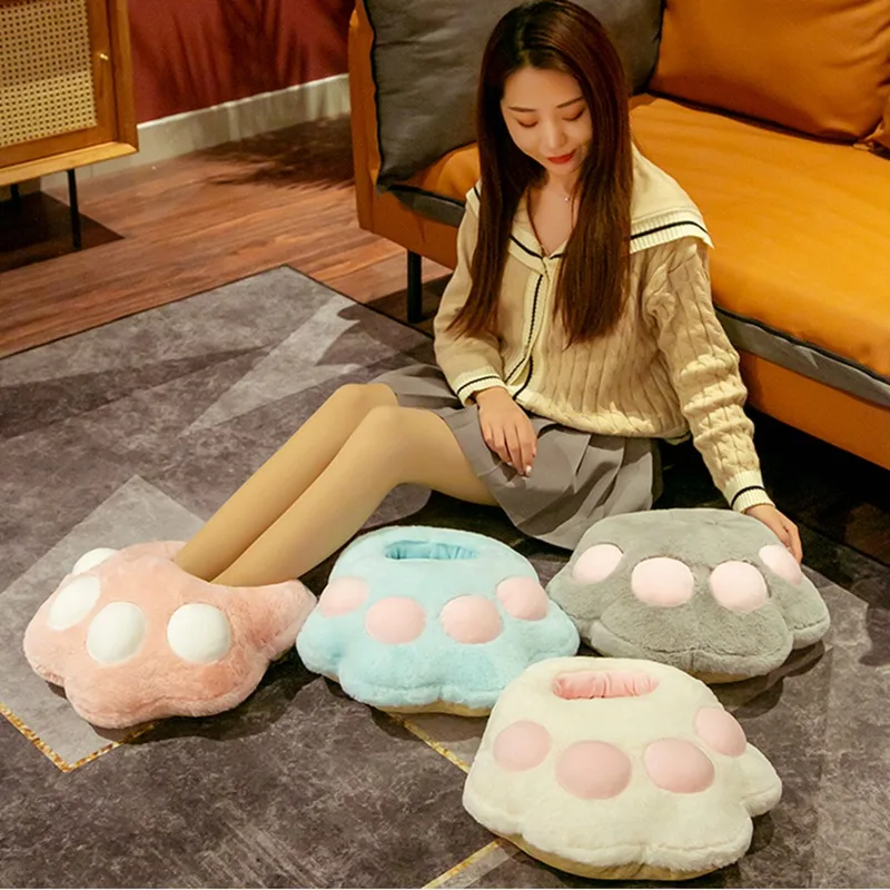 

Nice Cat Paw Pillow Warm Slipper Animal Cushion Stuffed Plush Sofa Indoor Floor Home Chair Decor Winter Hand Warmer Kid Gift