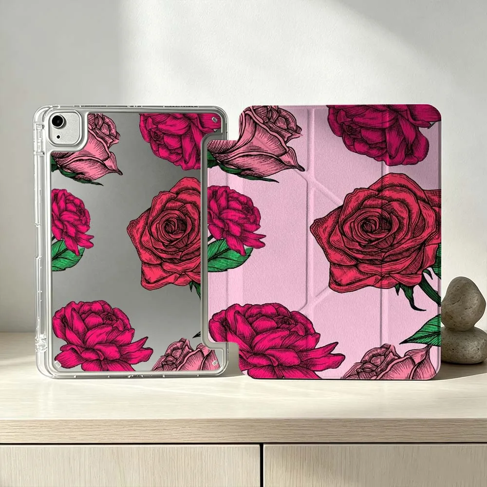 

Design Rose Pattern Soft For iPad Pro Air mini 6 5 4 3 2 1 11th 10th 6th 5th M5 M4 M3 M2 9gen Foldable 3Y Tablet Case
