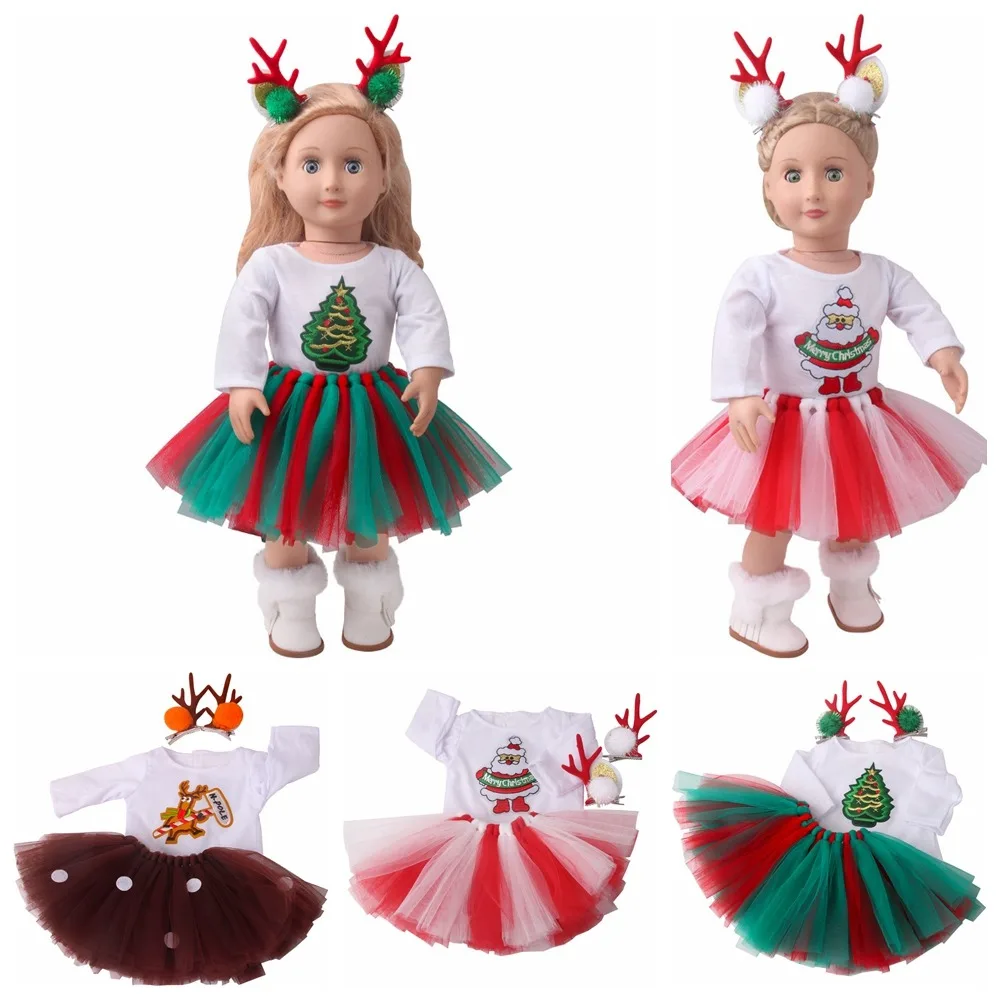 Christmas Suit American Doll Clothes Two Elk Hairpins Dress Set Doll Clothes Christmas Colorful Long Sleeved