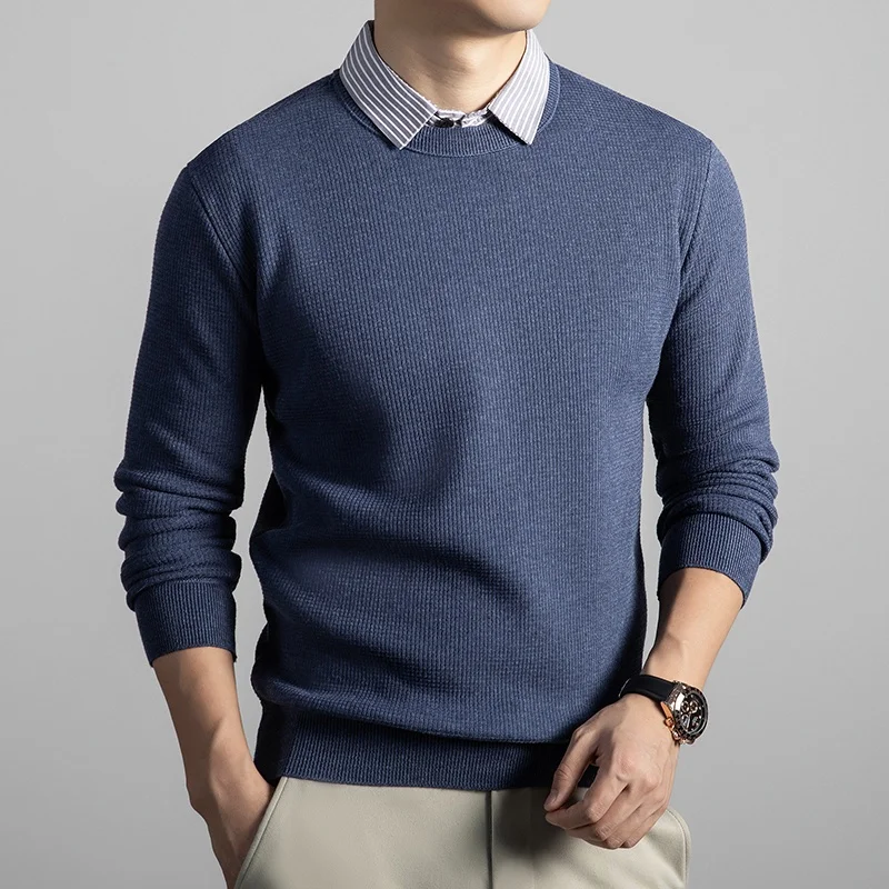 

Faux Two-Layer Sweater Men's, Shirt Collar Fleece-Lined, Winter Casual Base Layer​ Casual Wear