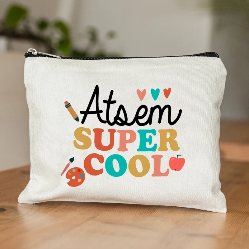 French Vibrant School-Themed Makeup Bag Colorful Educational ATSEM Appreciation Gift Cosmetic Case Perfect for Educators Wallet