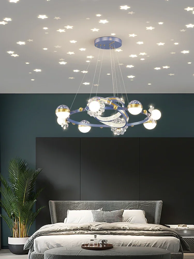 Скандинавский стиль, роскошная люстра для гостиной с изображением звездного неба, трендовая креативная хрустальная люстра с цветами, теплый проекционный зал с изображением звездного неба