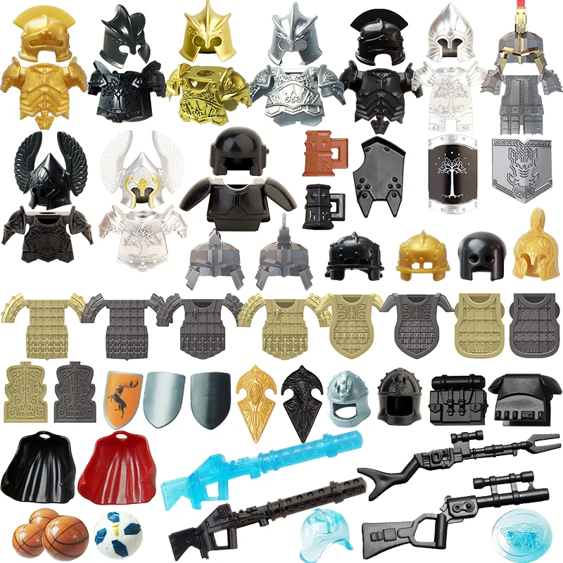 Accessoires d'armes médiévales, armure de casque, scènes d'assemblage, blocs de construction, accessoires de jouets, cadeaux pour enfants