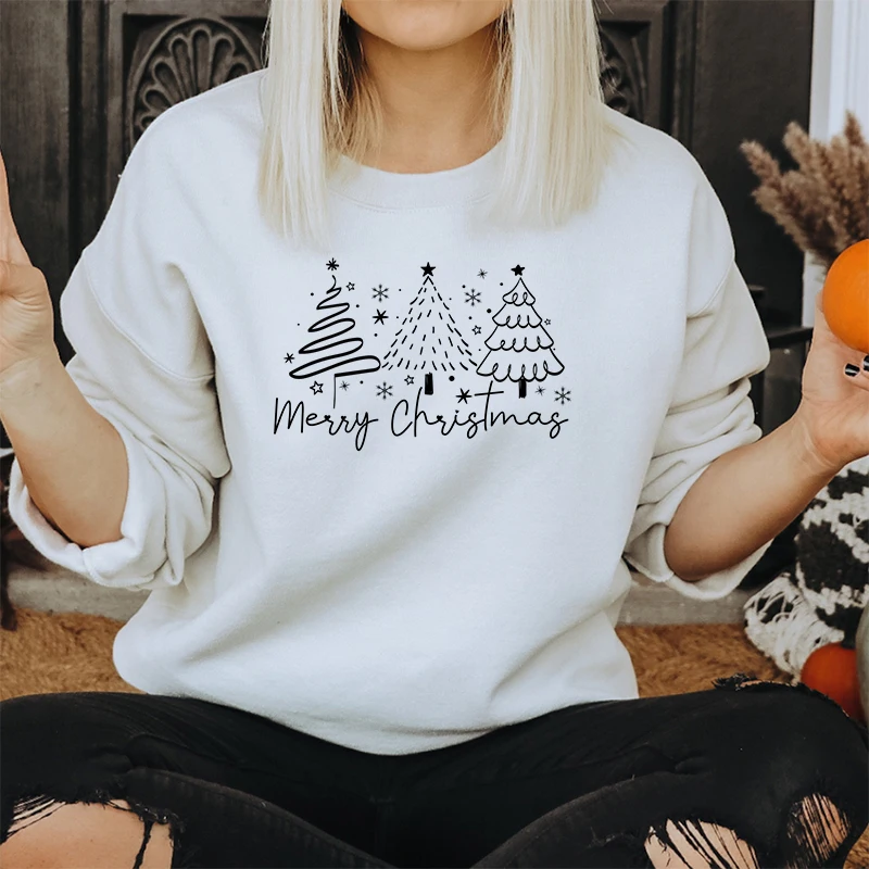 Merry Christmas Tree Trending Sweatshirts Damen Lustige festliche Mode Lässige Hoodies Trendiges Weihnachtsbaum-Design Urlaubs-Hoodie