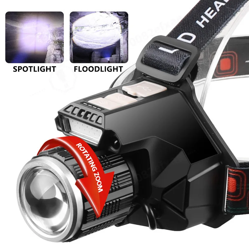 White Laser Headlamp Super Bright Waterproof Long Battery Life Motion Sensor Wide Angle Zoom Outdoor Camping Flashlight
