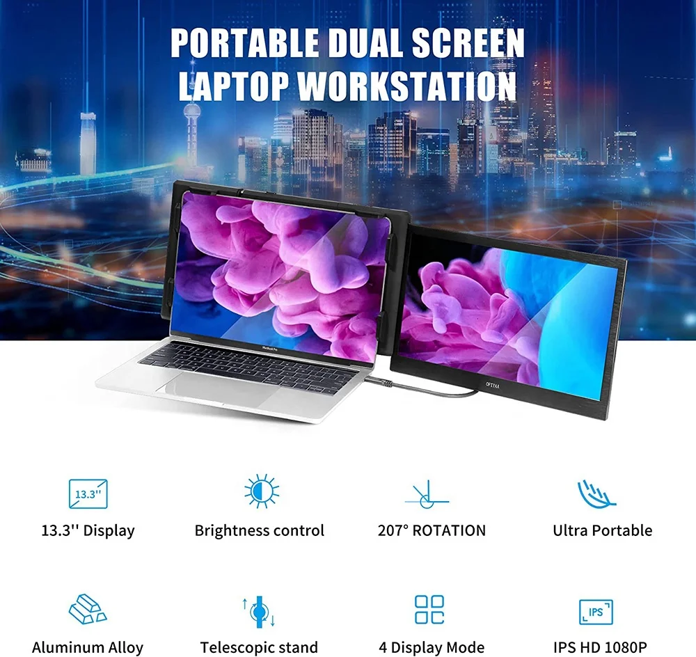 H1 Plus 13.3 inch for 13.3-16.5 inch Screen Full HD IPS Dual Laptop Screen Portable Monitor for Laptop Dual Screen Triple