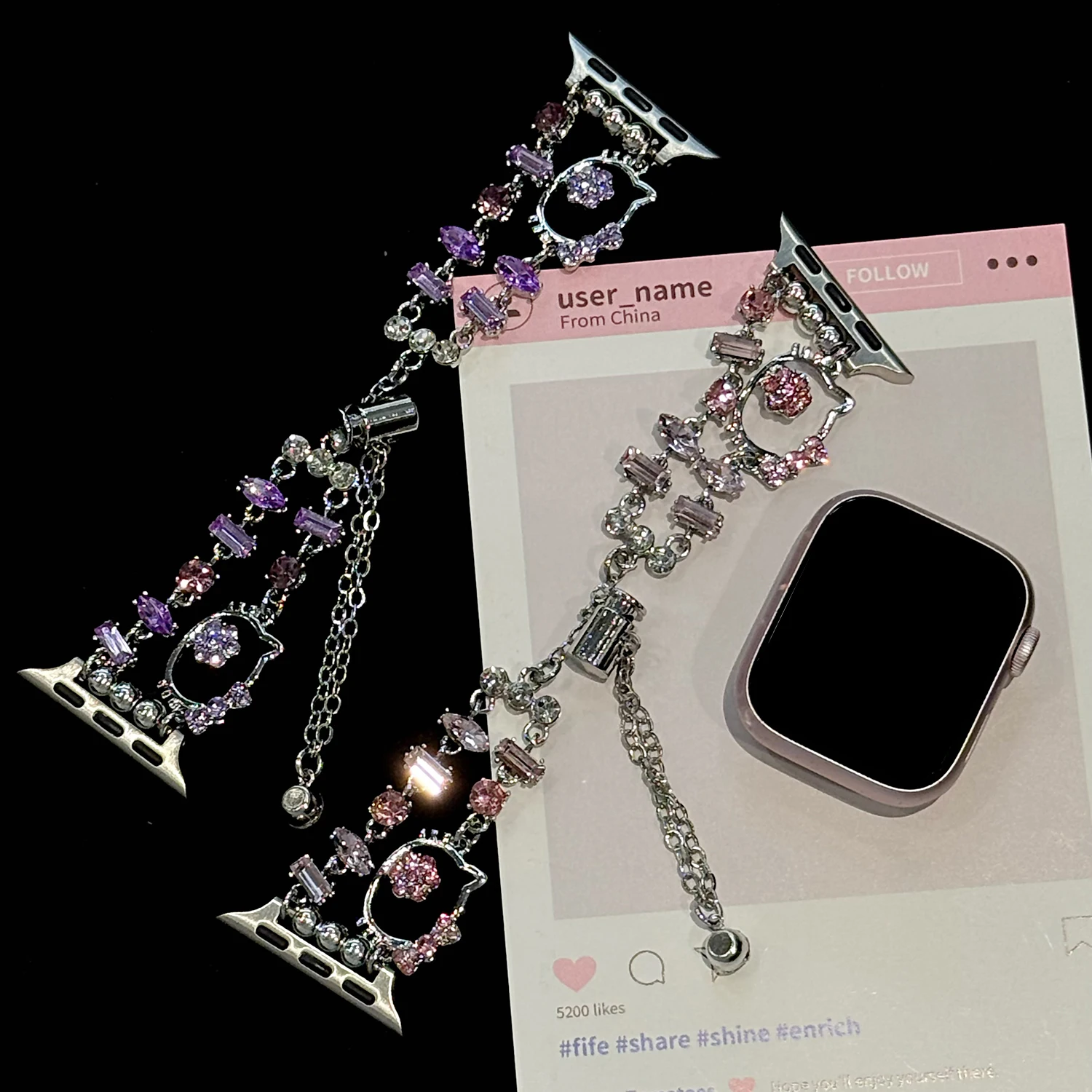 Two rows of small diamond chains are used for Apple watch models, with gorgeous sparkle for iWatch Series 9 8765432 strap - view 6