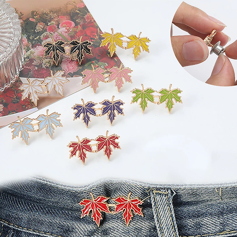 Maple Leaf Shaped Waist Buckle, Ajustável, Sem Costura, Invisível, Removível, Ferramenta de Apertamento, Pessoa Preguiçosa, 1 Par