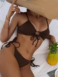 2024 sexy Bikini Frauen Badeanzug mit niedriger Taille weibliche solide brasilia nische Bikinis Set 2 Stück Schwimmen Strand Badeanzug neue Strand kleidung