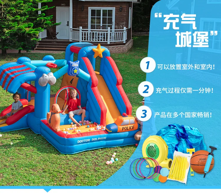 돌고래 의사 동물 풍선 바운스 하우스 슬라이드 볼 풀이 있는 어린이 생일 선물 장난감용 에어바운스