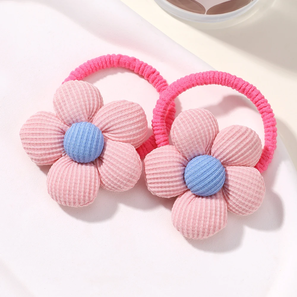 2Pcs/lot Girls Kids Flower Ponytail Elastic Hair Bands Children Hair Ties Cartoon Hair Accessories Baby Headwear Wholesale