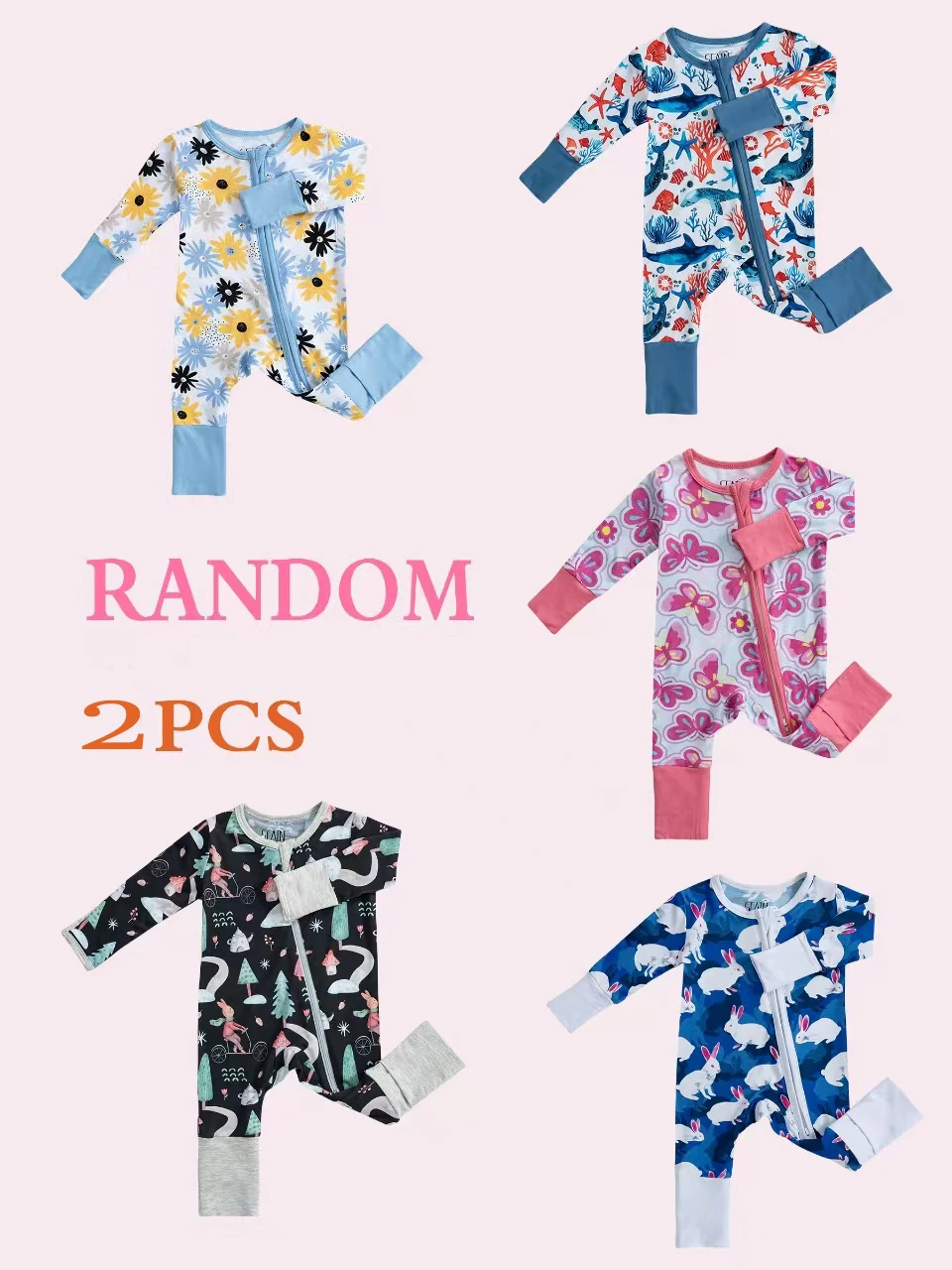 

Случайно отправленный набор из 2 ультрамягких детских комбинезонов из бамбукового волокна для девочек и мальчиков, с принтами, машинная стирка.