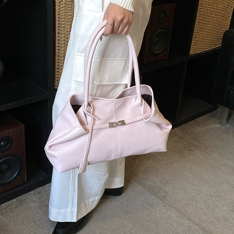 Large Capacity Soft Leather Pleated Women's Handbag Retro Commuter Tote Bag Quality Single Shoulder Slant Bags