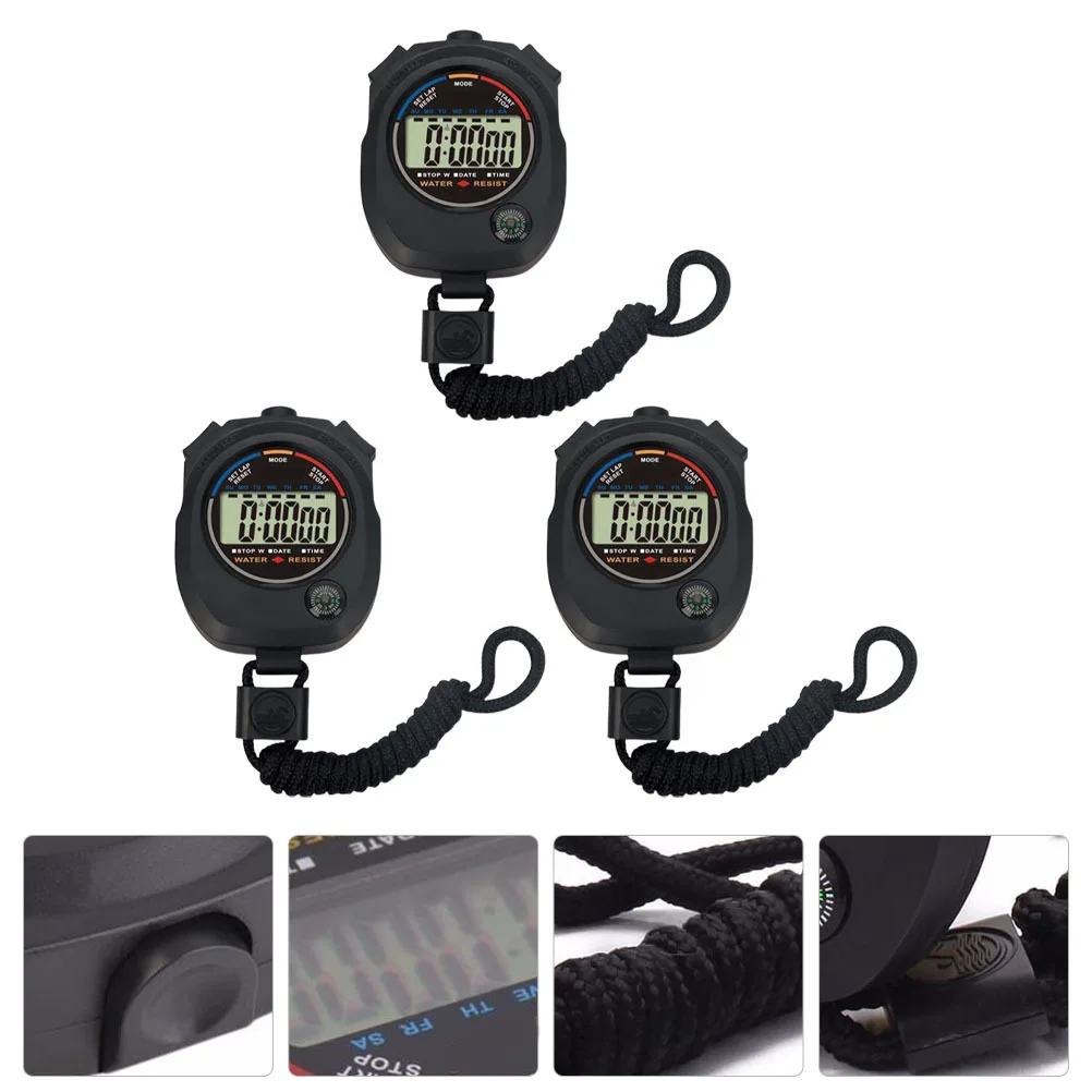 

3 Pcs Electronic Timer Stopwatch Professional Game Stopwatches Outdoor for Match Abs Fitness Training