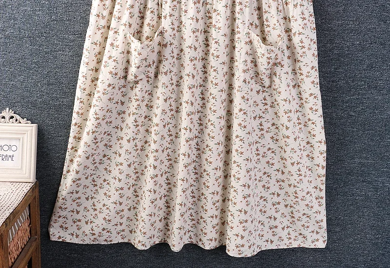 Spring Sweet Mori Girl Vintage Floral Print Tank Dress Women O-neck Sleeveless Casual Loose Pockets Midi Dresses