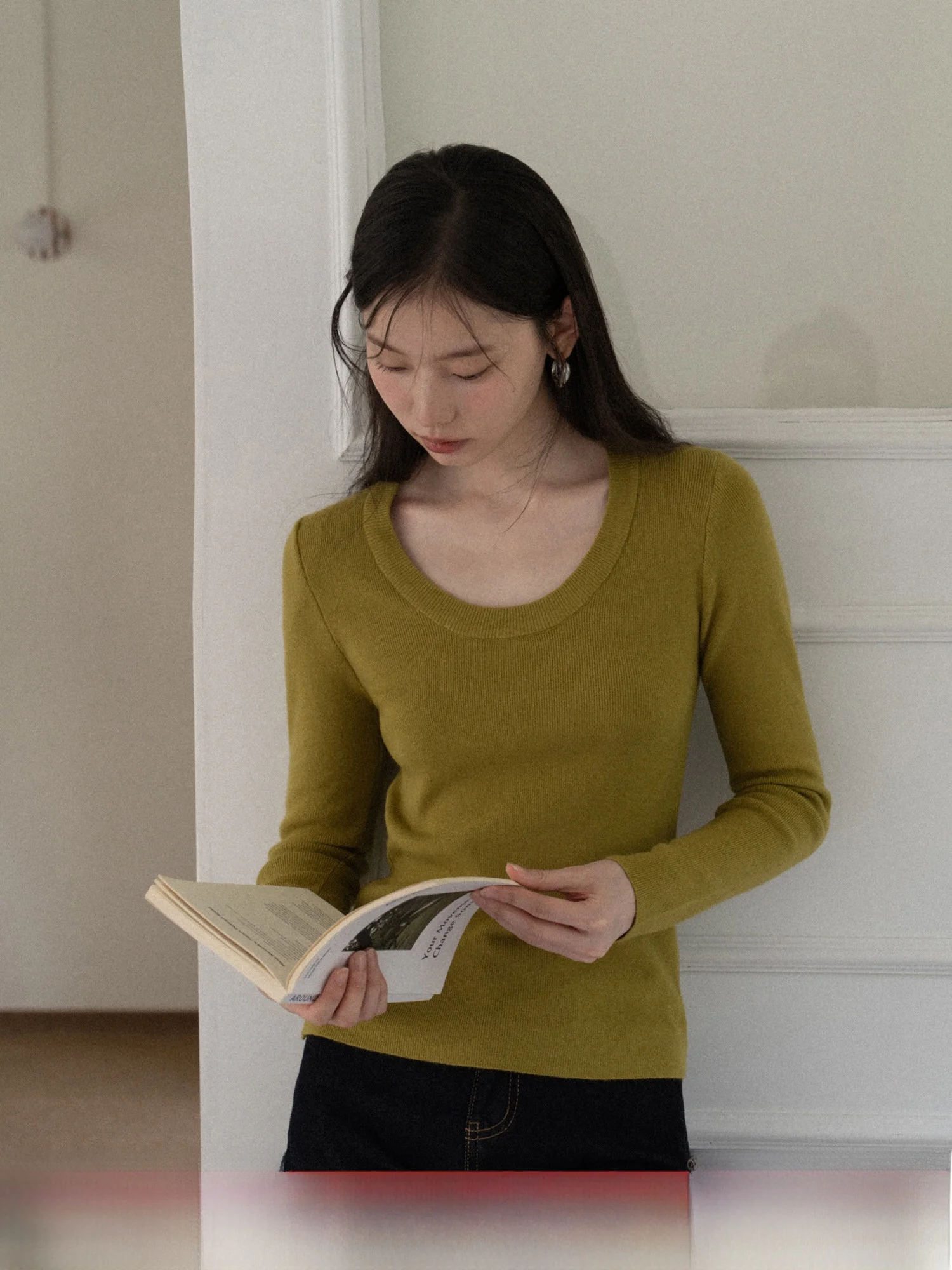 

Y2509x Women's Long Sve Knitted Top U-Ne Slim Fit Inner Wear Casual Sle Pure Color Base Layer irt Autumn New Design