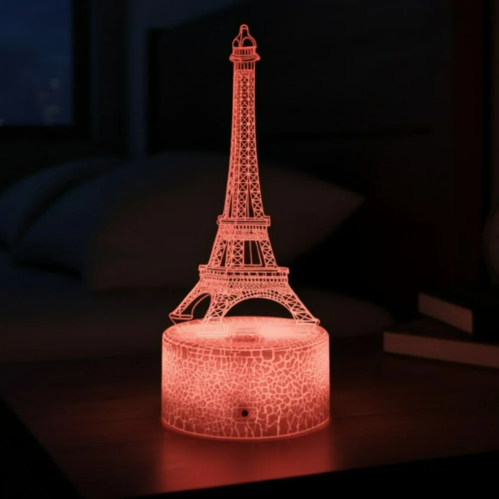 3D Illusion Night Light Eiffel Tower LED Desk Lamp 7 Color Changing Home Bedroom Decor Valentine Birthday Gift For Couple