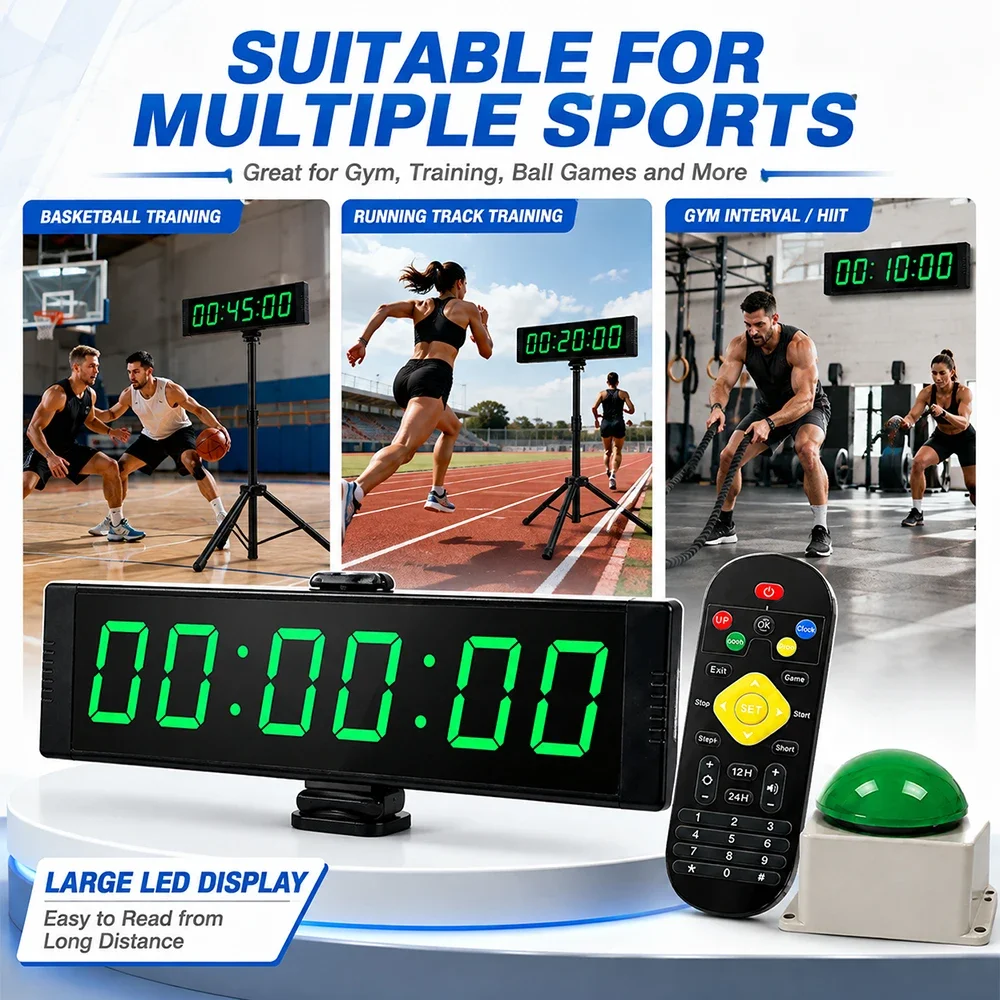 SIHAO Large Digital Wall Clock 12/24H Gym Timer with Stopwatch Button Countdown Stopwatch Function for Home Fitness Training