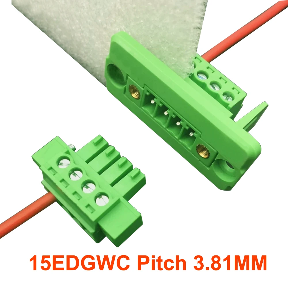 1Set 15EDGWC Pitch 3.81mm Pluggable Terminal Block Connector 2P/3P/4P/5P/6P/8P/9P/10P/12P JM15EDGKM with flange plug-in type