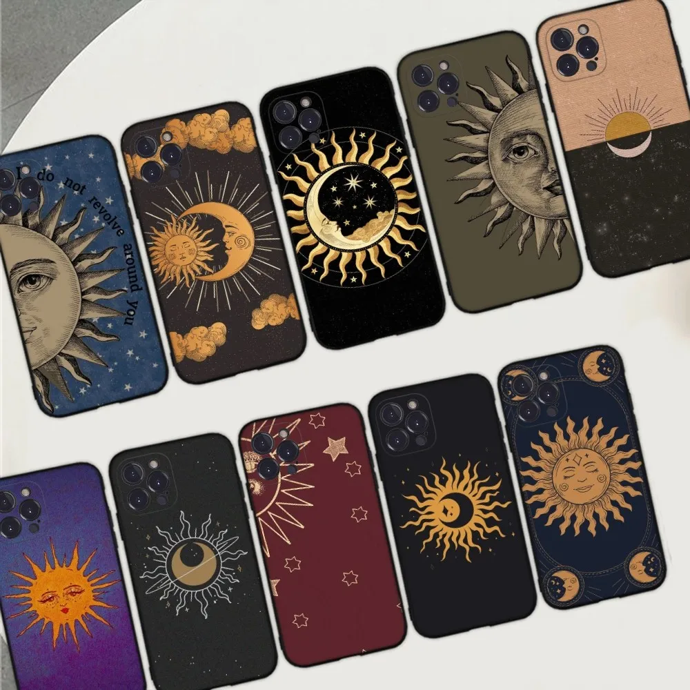 Simple Sun Moon Phone Case for iPhone 15 8 7 6 6S Plus X SE 2020 XR XS 14 11 12 13 Mini Pro Max Mobile Case