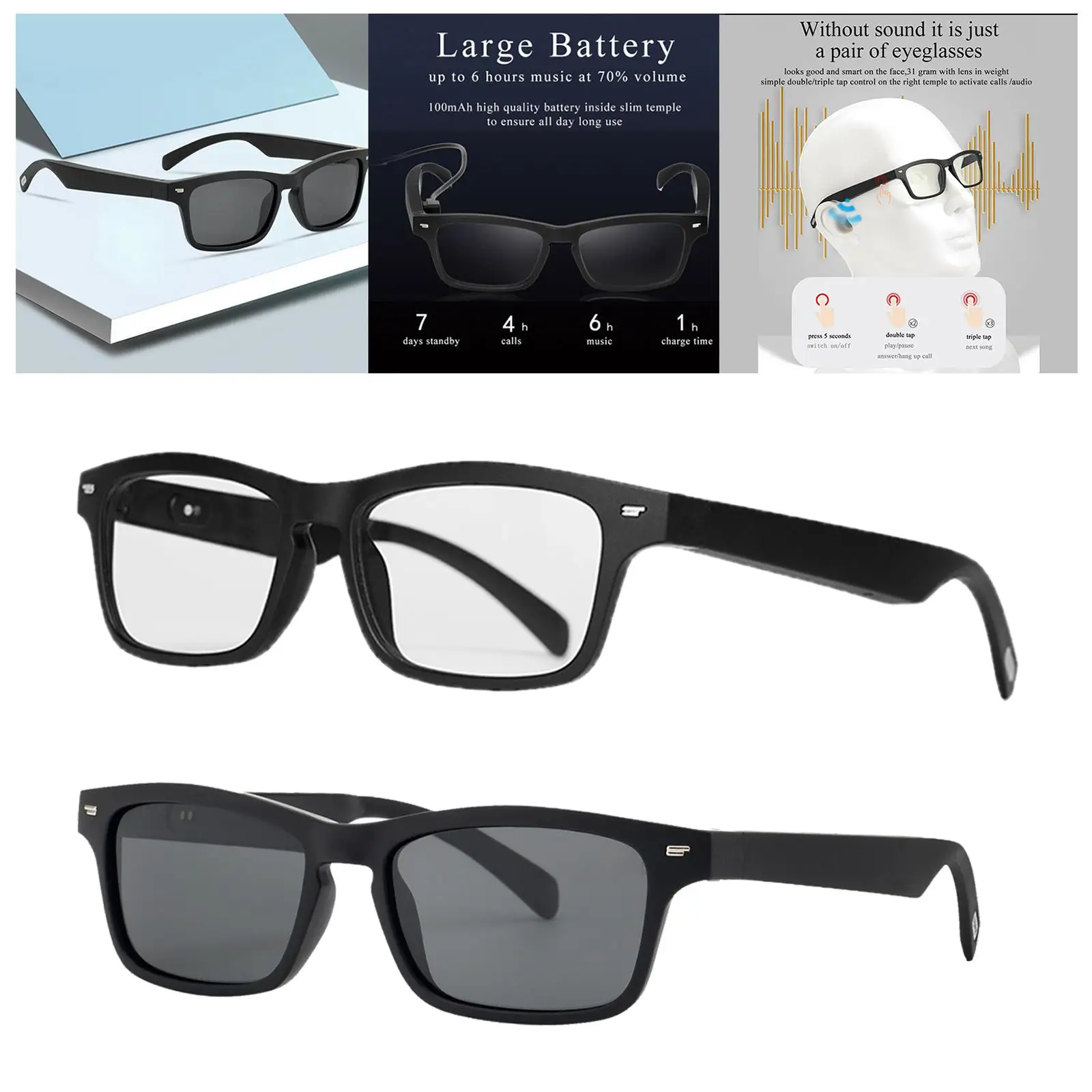 Audio Sunglasses Open Ear Headphones Music And Hands- Calls for Men And Women Eyewear Lenses