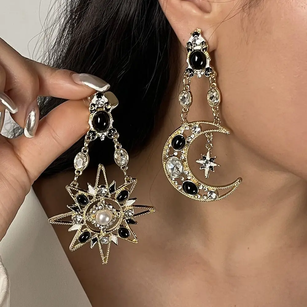 

Handmade Sun&Moon Earrings Minority Design Jewelry Accessories Dangle Earring Tassel Medieval Style Crystal Earrings Gift