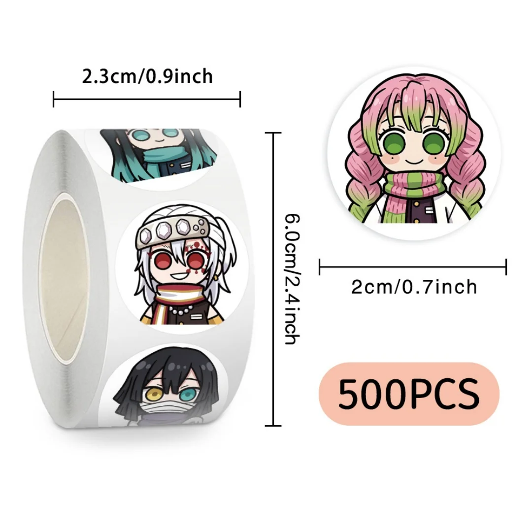 Demon Slayer Stickers Roll - 500PCS (14 Patterns) | Cute Anime Decals for Gifts, Envelopes & Crafts