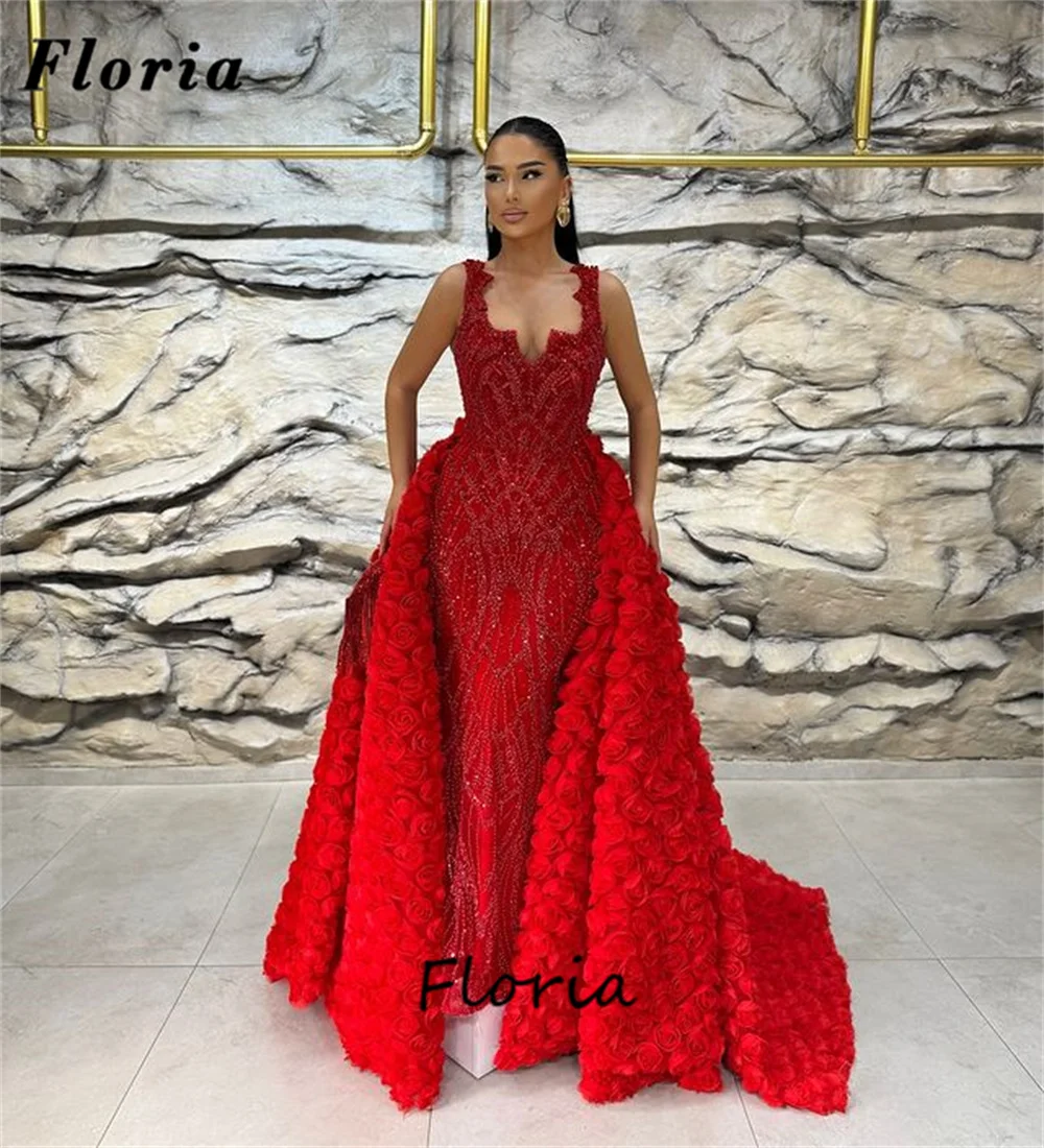 Two Pieces Red Beaded Evening Dresses Vestidos De noche Luxury Mermaid Crystals Wedding Party Dress Cocktail Dress Customized