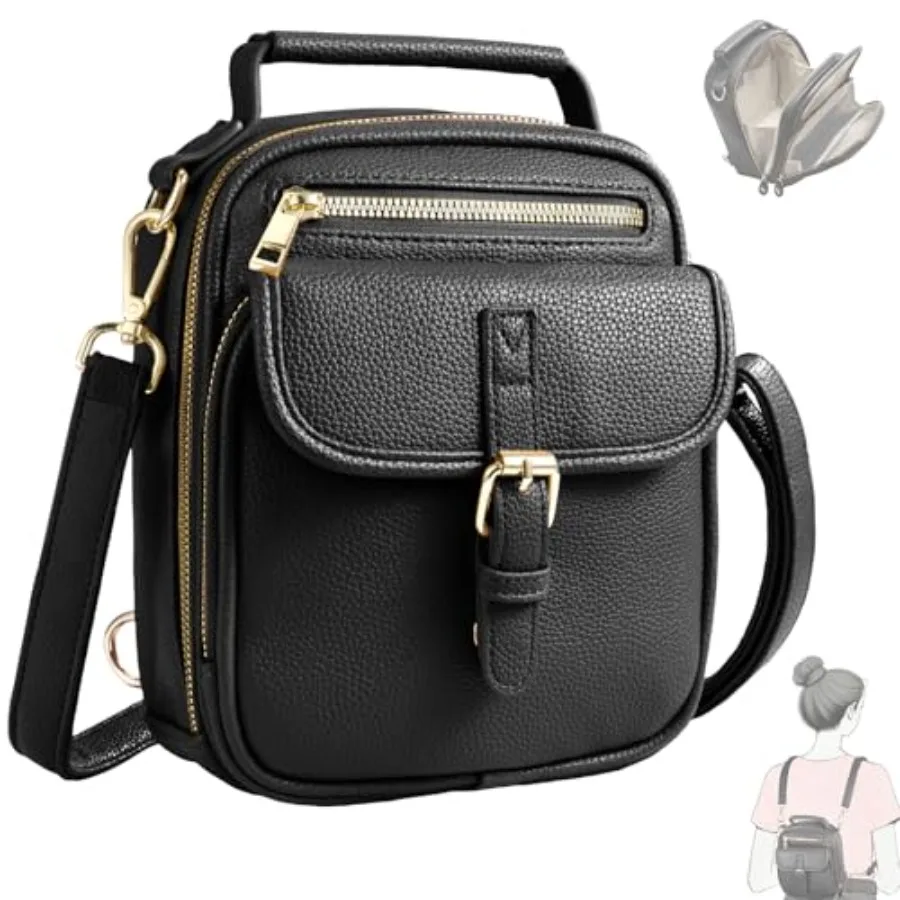 

Vegan Leather Crossbody Bag for Women with 2 Straps, Small Messenger Bag with Anti Theft Zipper Pocket Vintage Shoulder Bag
