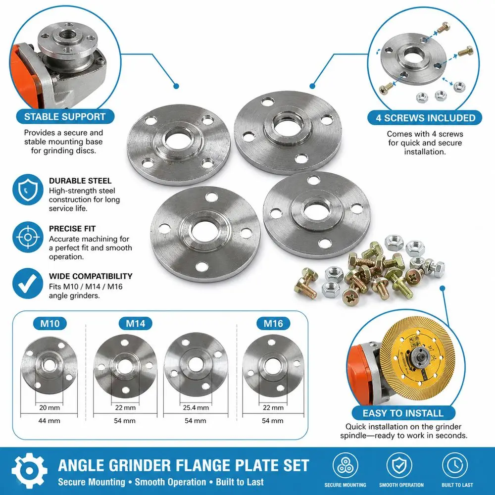 M10/M14/M16 Angle Grinder Flange Plate Metal Round Plate Grinder Disc Backing Plate Secure Clamping Disc Positioning