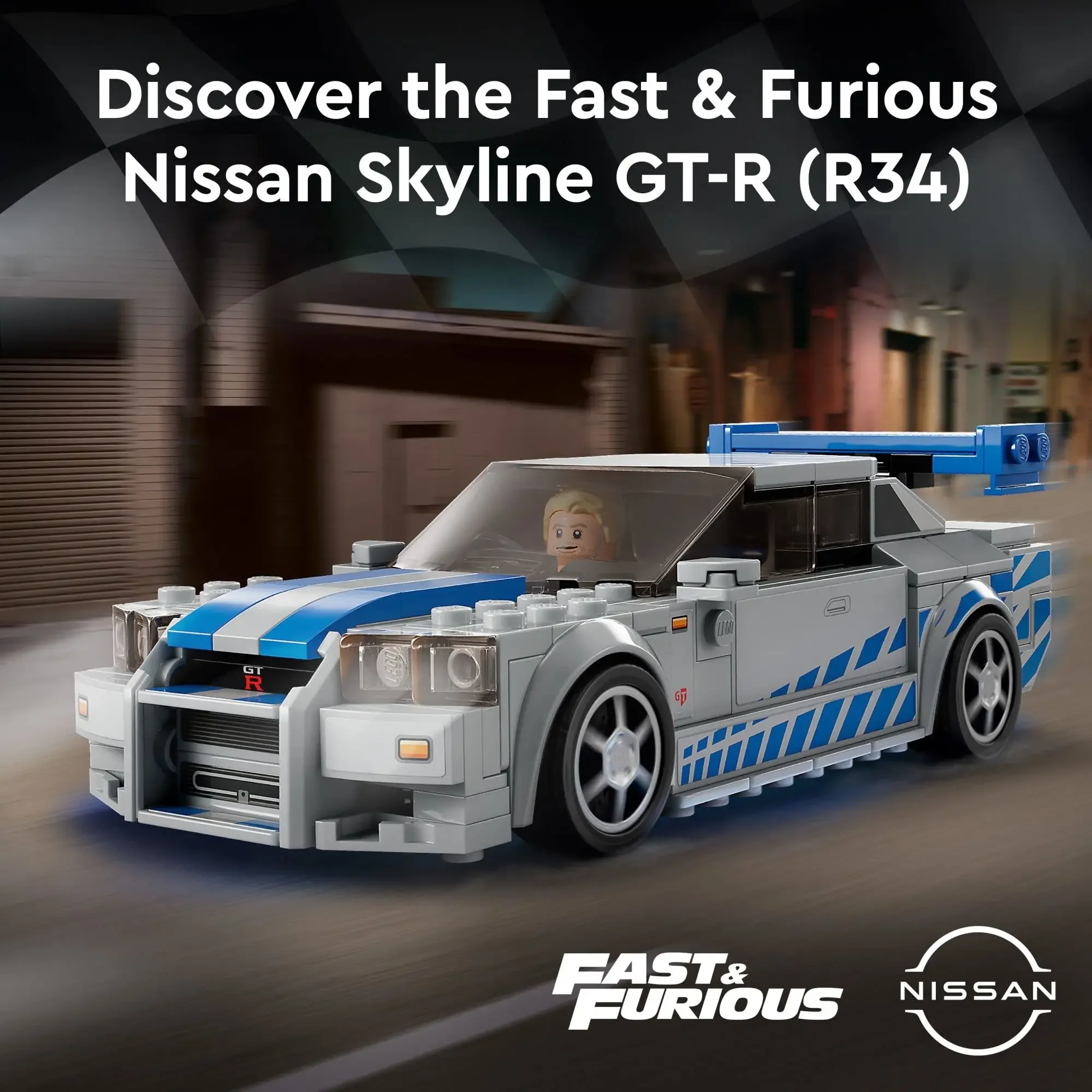 LEGO Speed Champions 2 Fast 2 Furious Nissan Skyline GT-R (R34), Race Car Toy Model Building Kit Racer Minifigure Gift 76917