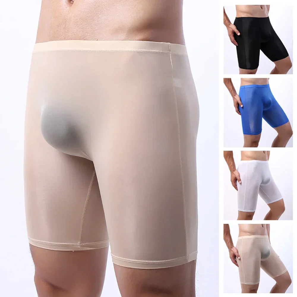Seamless Boxer Briefs Underwear Shorts Soft Sport Knickers Lingerie Long Leg Men Panties See Through Underpants