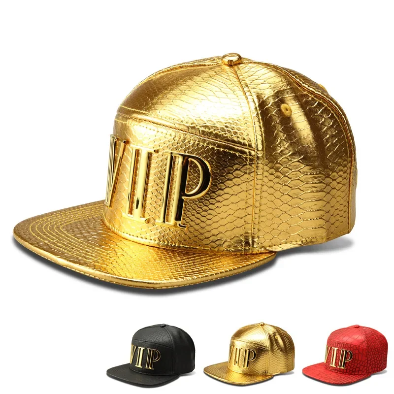 High-quality Fashion HipHop Men\\women Vip Baseball Caps PU Leather Casual Hats Black\\ Gold\\Red Bone Snapback BOX Package