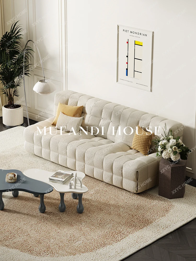 

Living Room Simple and Modern Fabric Craft Sofa Cream Style Straight Row Sofa for Three People