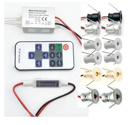 Controle remoto regulável 15mm 1w 12v ip65 recessed mini led iluminação de teto + ip67 transformador jardim armário da escada luz ponto downlight