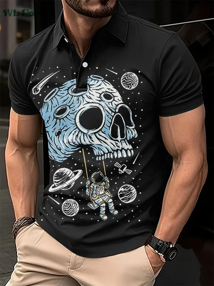 

Skull Print Men's Polo Shirt Lapel Fashion Men's Shirts Designer Breathable T shirt Men Vintage Skull T-shirts for Men Polo Tops