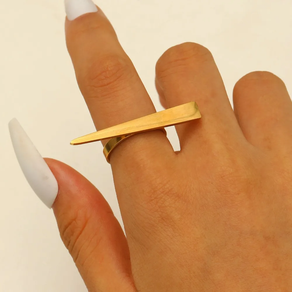 Personality Minimalist Gold Color Stainless Steel Geometric Triangular Line Opening Rings for Women Temperament Finger Jewelry