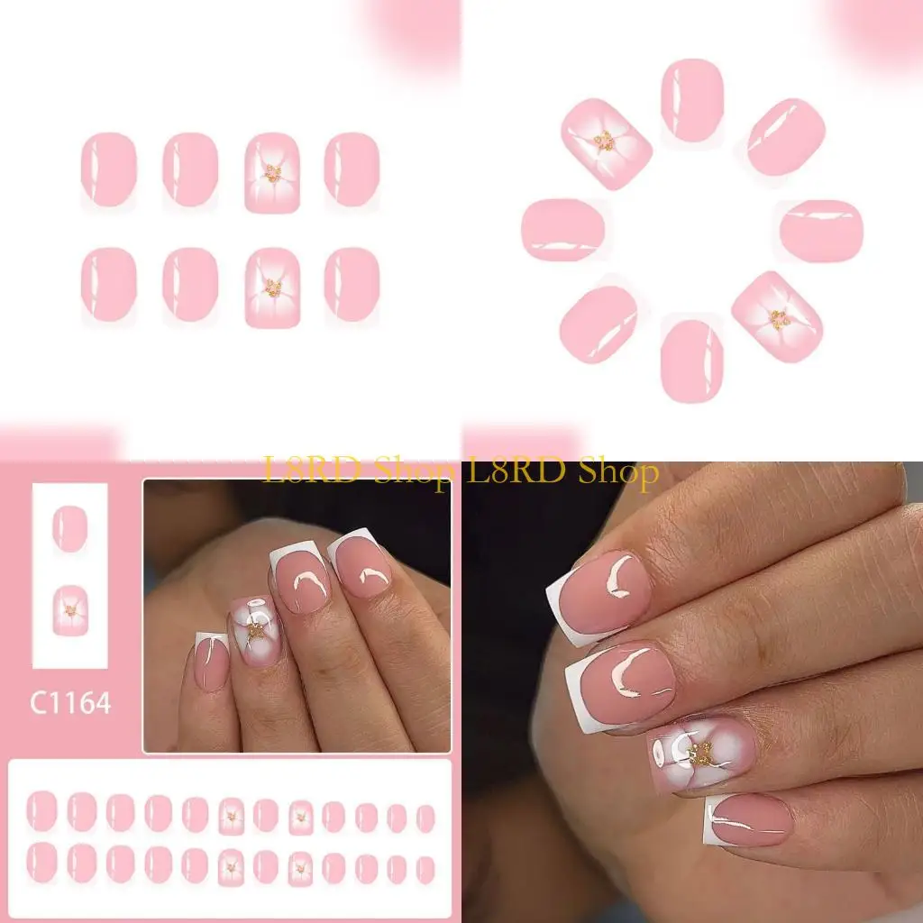 L8RD Ombres Sparkling Press On Nails Delicate Flower Art Plastic Manicure Accessories