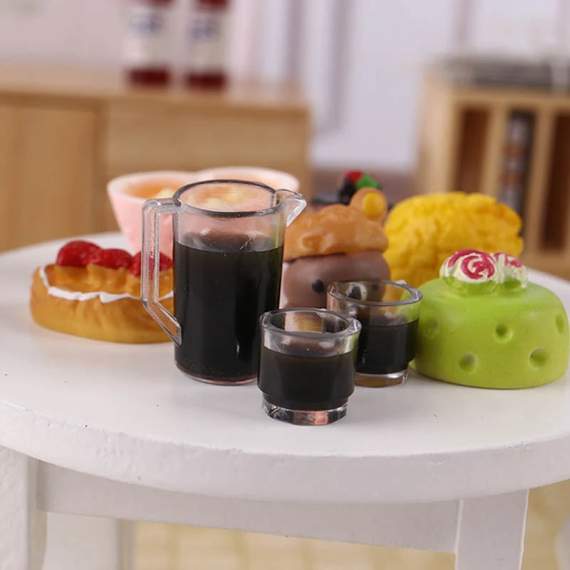 1Set 1:12 Dollhouse Miniature Kettle Herbal Tea Cup Beverage Tea Set Kids Pretend Play Toy Doll House Accessories