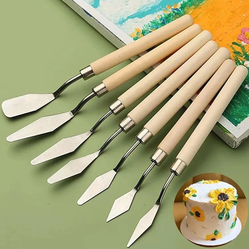 7Pcs/Set Artist Spatula Palette Knife For Painting Baking Art Craft Gouache Palette Knife Flexible Blade Artist Craft Supplies
