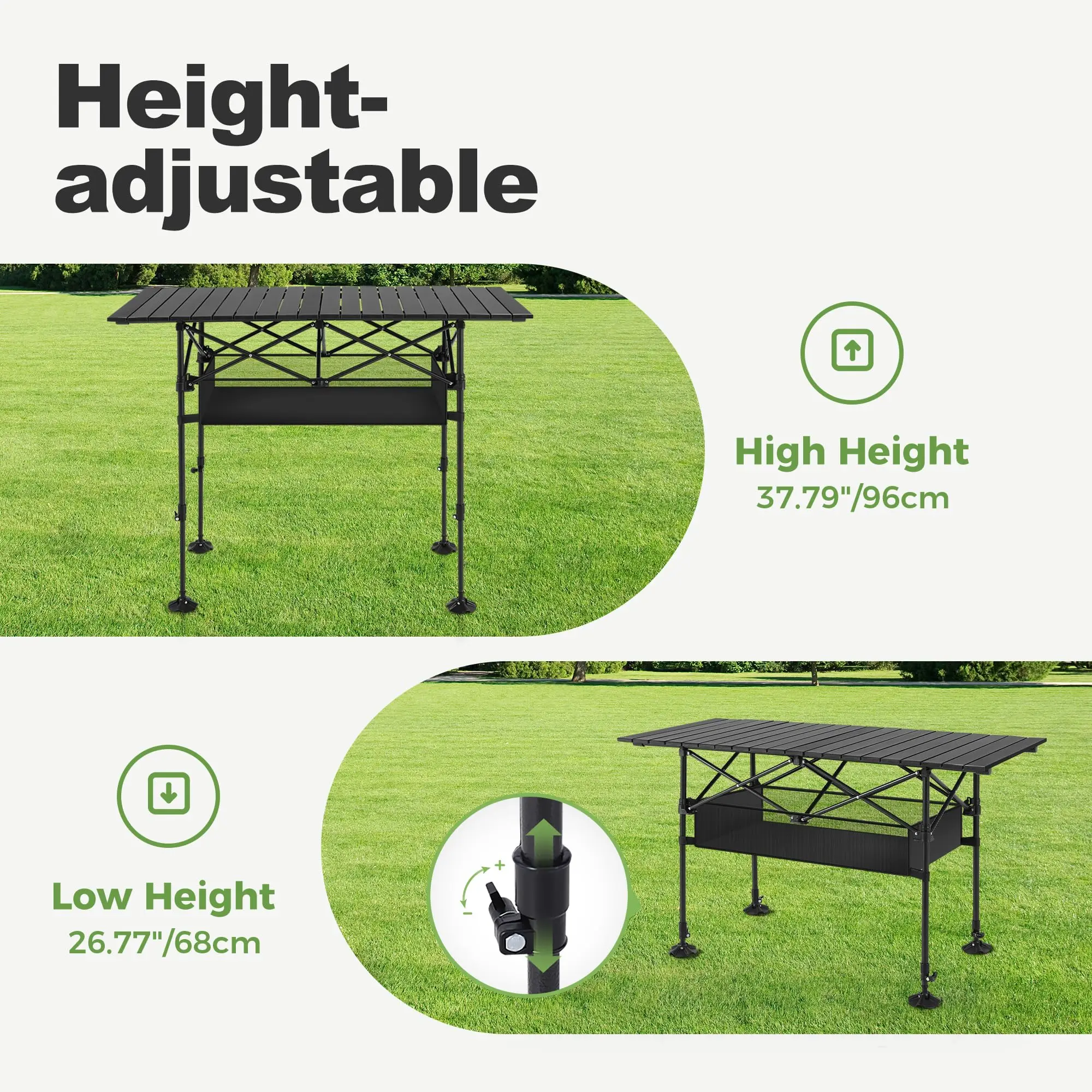 Folding Camping Table Portable Roll-up Table With Adjustable Height Large Storage Bag Carrying Bag For Outdoor&Indoor Picnic BBQ image 6