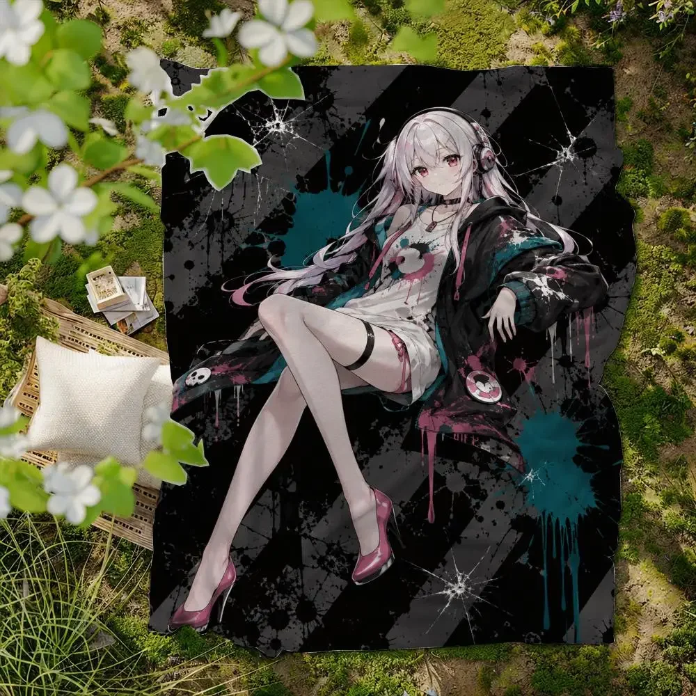 Anime Super Sonico Kawaii Music Throw Thick Comfort Flannel Quilt,Multi-use for Sofa Bed Camping Travel Nap, Soft Warm