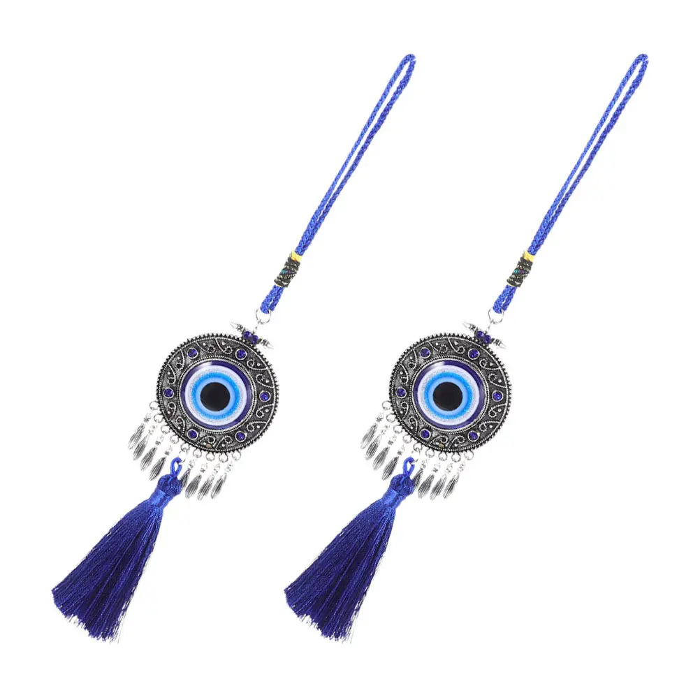 2pcs Blue Evil Eye Hanging Ornament Tassel Car Mirror Charm for Lucky Protection & Decor
