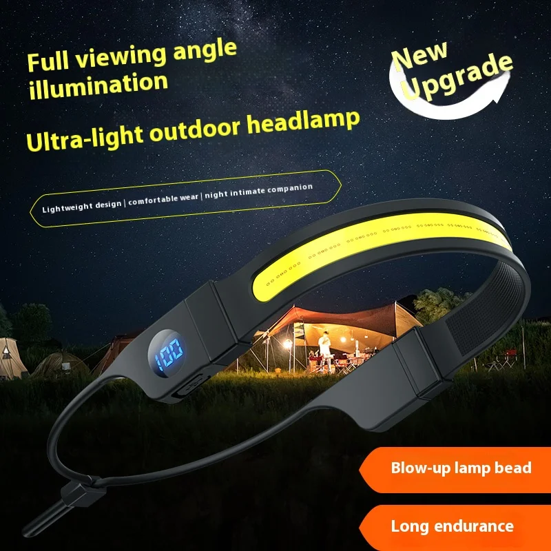 C5 700mAh LED Digital Display Headlamp USB Rechargeable Head Flashlight Waterproof Camping Walking Fishing Hiking COB Headlight