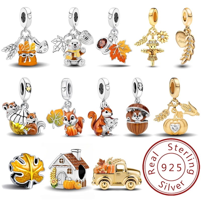 

925 Sterling Silver Golden Autumn Series Pumpkin Scarecrow Harvest Bead Fit DIY Bracelet Making Gift Of High Quality Jewelry