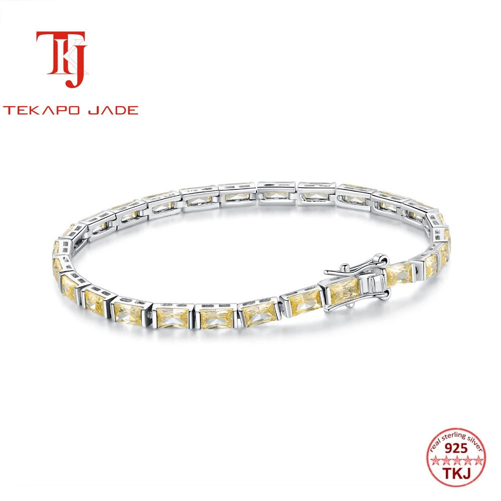 

TKJ 925 Sterling Silver Citrine CZ Tennis Bracelet 14K Gold Plated Women Bracelets Yellow Topaz November Birthstone Jewelry