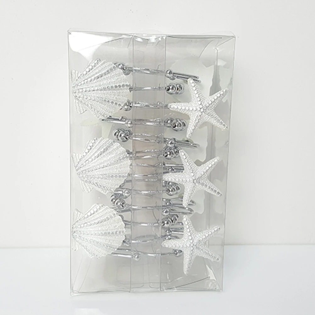 

12pcs Star Shell Shape Bathroom Seashell Shower Curtain Hooks Curtain Rings Shower Hangers Decorative Hooks For Bath Home