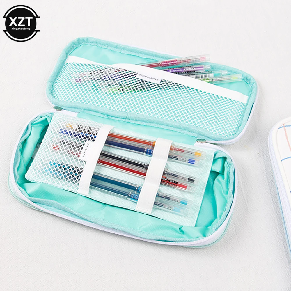 Universal Large Capacity Double Zipper Pencil Case Pencil Bag Stationery Student Simple Plaid  Multifuncional Pencil Case