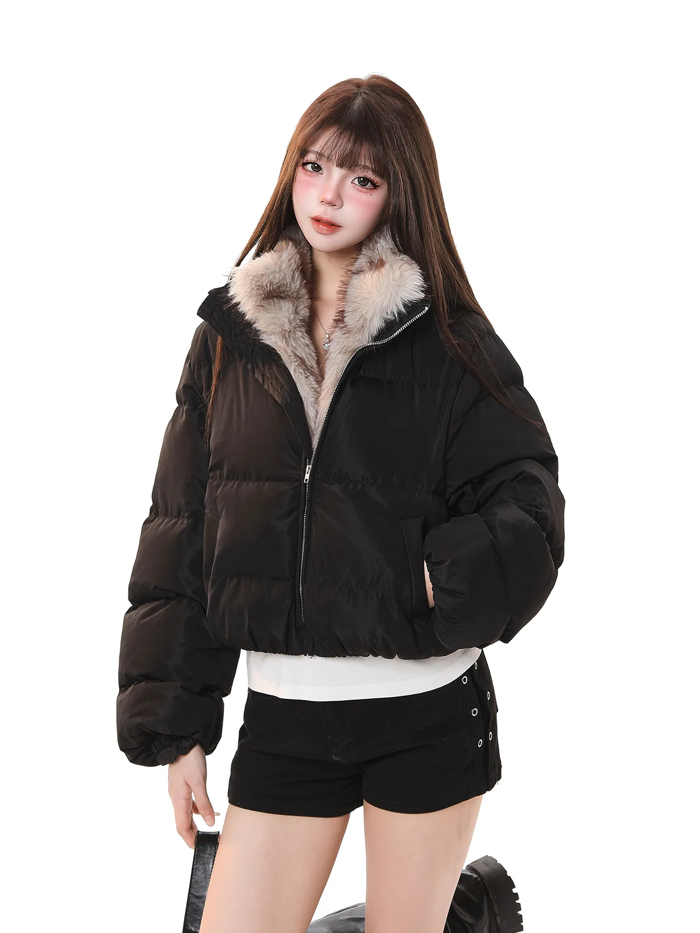 American Retro Stand Collar Short Cotton Jacket Women Winter New Simple Loose Casual Thick Warm Bread Style Coat Outerwear